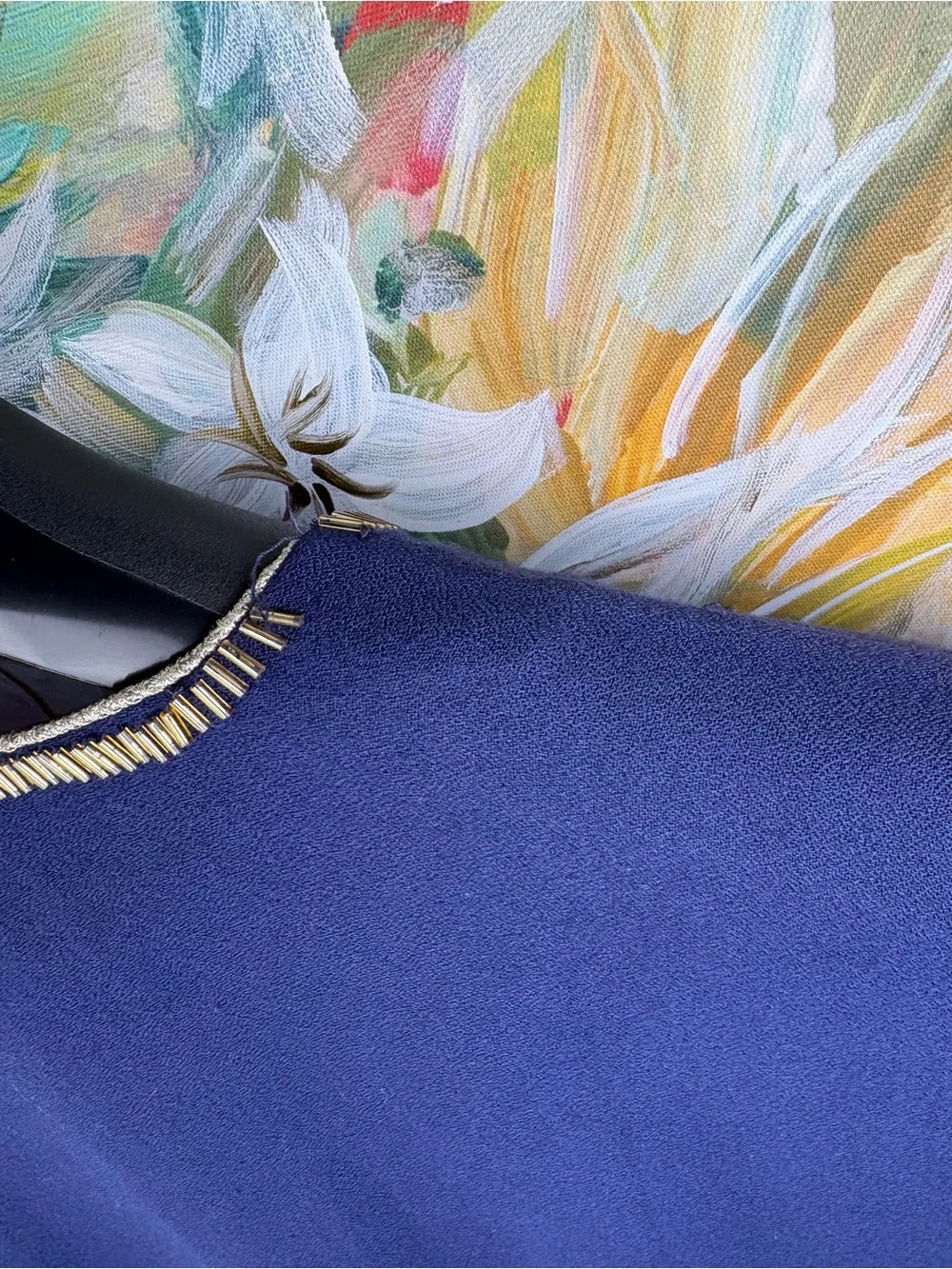 Lilly Pulitzer Embellished Caftan Tunic Dress Navy Blue Gold Beaded S/M - Picture 7 of 10